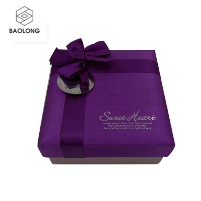 Custom full color paper box logo printed cover box with ribbon